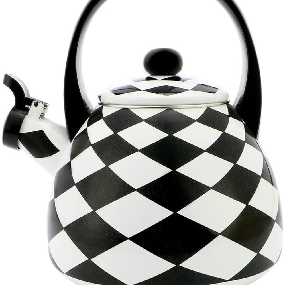 COPY - Whistling Tea Kettle for Stove Top Black Diamond Checher Decor Enamel on…